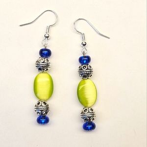 Handmade Earrings Green and Blue Beaded Earrings